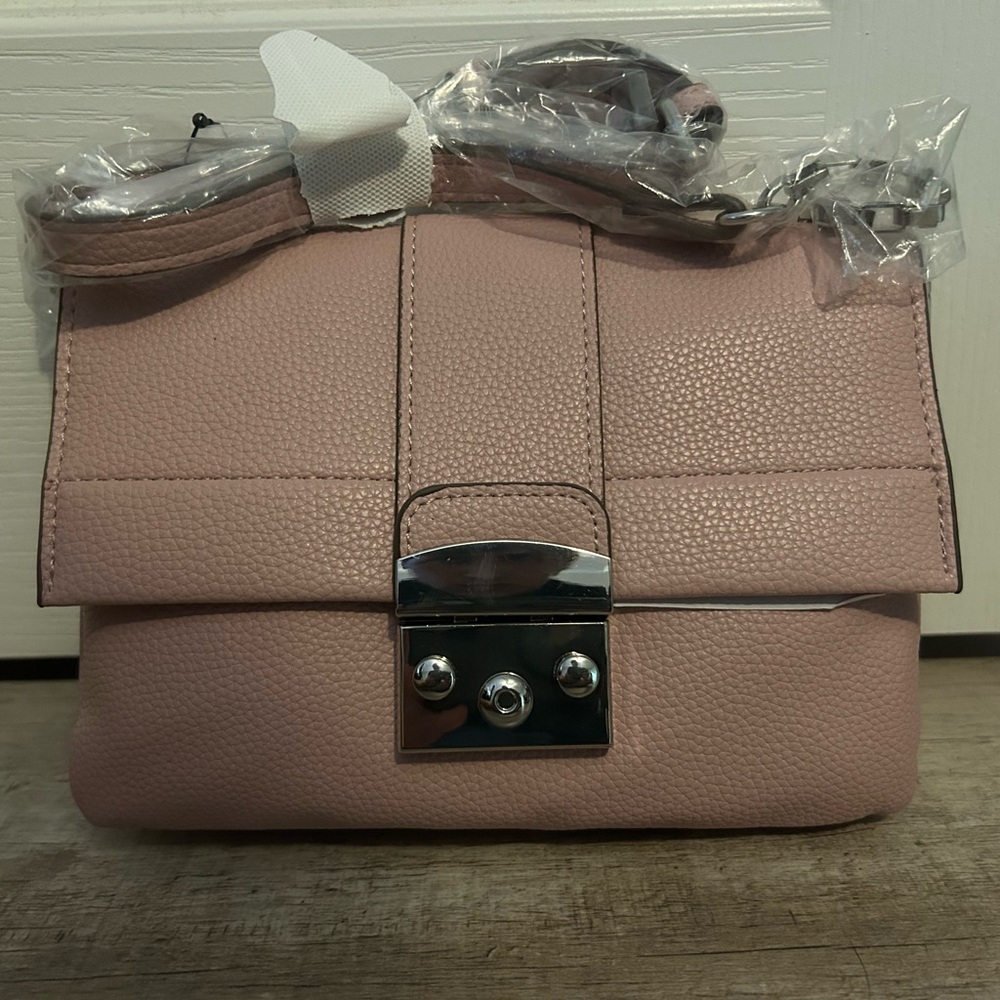 Tahari Pink Crossbody Bag with Textured Finish and Chain Strap